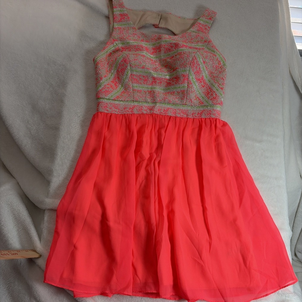 City Triangles Vintage 90s Neon Orange/Green Sleeveless Dress Size 5 EUC Bra Cup